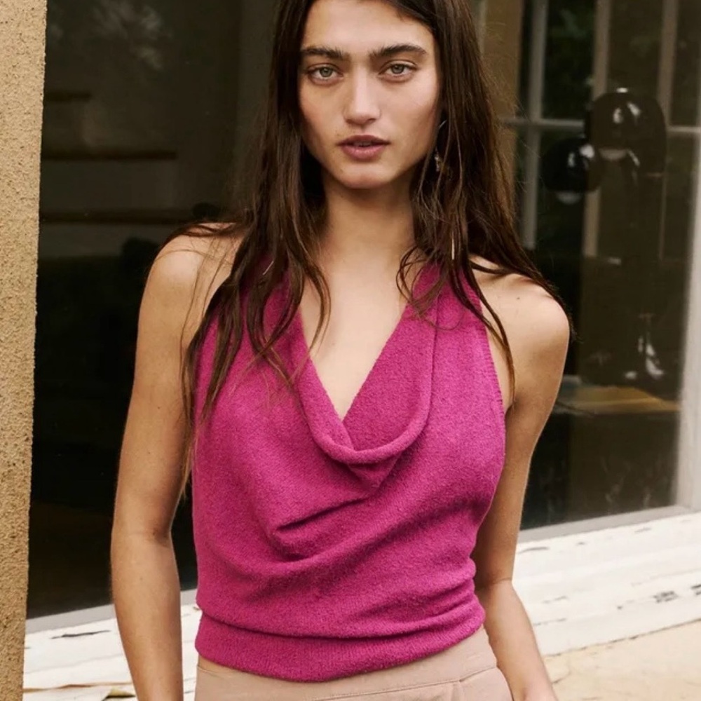 NWT Free People Iris Sweater Open Halter Top in Raspberry